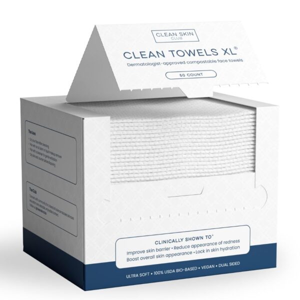 Clean Skin Club Clean Towels XL – 100% Biobased, Ultra-Soft Disposable Face Towels