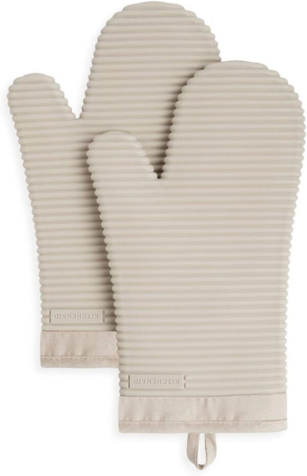 KitchenAid Ribbed Silicone Oven Mitt Set – Milkshake Tan