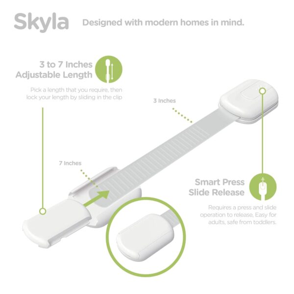 SKYLA HOMES – Child Safety Cabinet Latches with 3M Adhesive, No Screws or Magnets, Multi-Purpose for Furniture, Kitchen, Ovens, and Toilets  (8-Pack) - Image 3