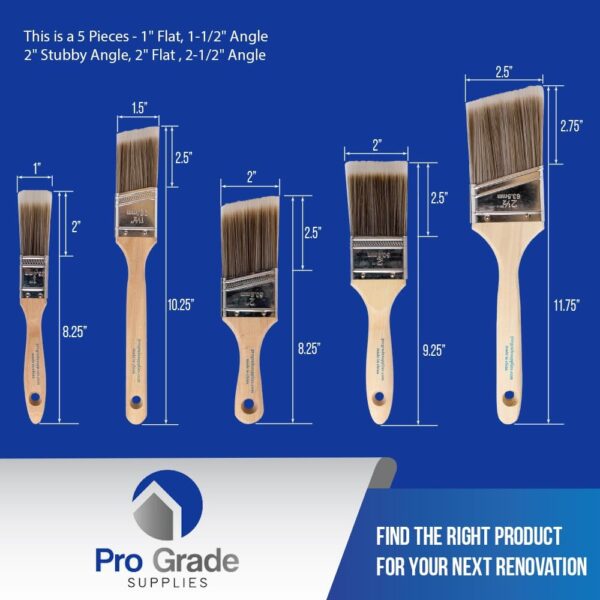 Pro Grade 5-Piece Paint Brush Set – Flat & Angle Brushes for Latex, Oil Paints & Stains - Image 3