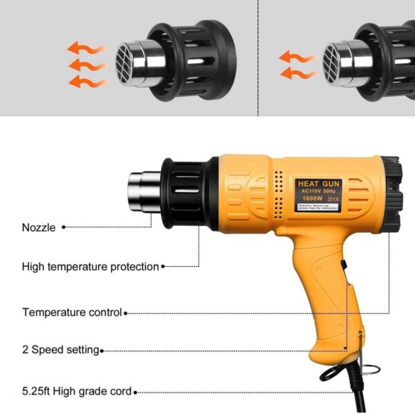 SEEKONE 1800W Heat Gun Kit – Variable Temperature Control, Overheat Protection, 4 Nozzles - Image 3