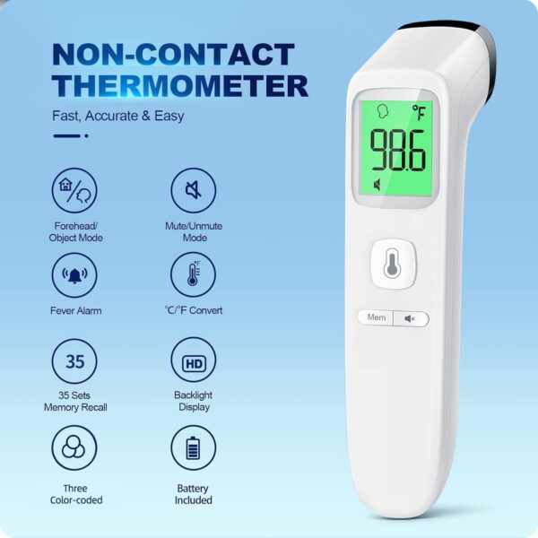 No-Touch Digital Thermometer – Forehead & Object Measurement, Fever Alarm, Silent Mode - Image 3