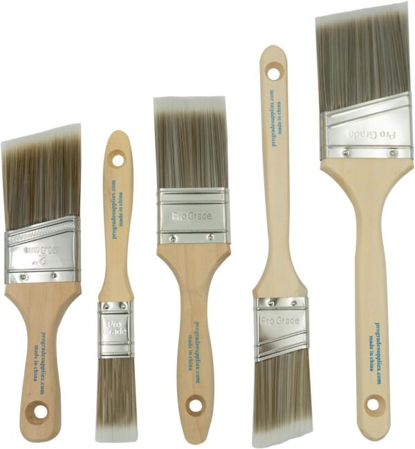 Pro Grade 5-Piece Paint Brush Set – Flat & Angle Brushes for Latex, Oil Paints & Stains