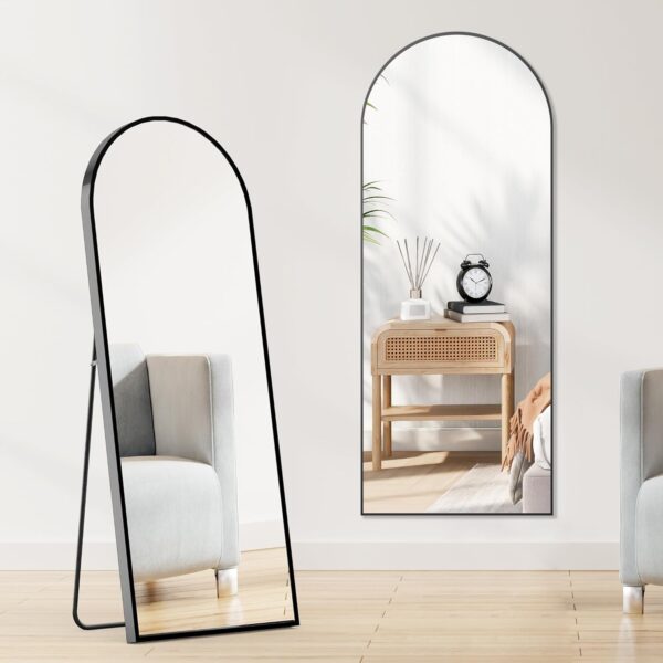 Sweetcrispy 64"x21" Arched Full Length Mirror – Standing or Leaning, Thin Black Frame - Image 2