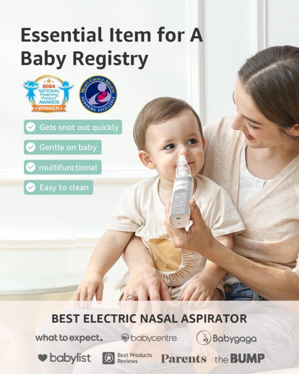 GROWNSY Electric Nasal Aspirator – Baby Nose Sucker with 3 Soft Tips, Adjustable Suction, Soothing Music & Light - Image 4