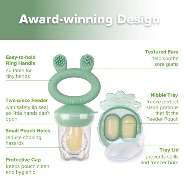 Haakaa Baby Fruit Feeder & Mini Freezer Tray Combo – BPA-Free Silicone, Pea Green - Image 4