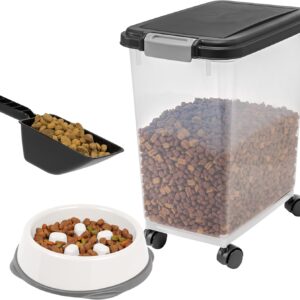 IRIS USA Airtight Dog Food Storage Container & Slow Feeder Bowl Combo