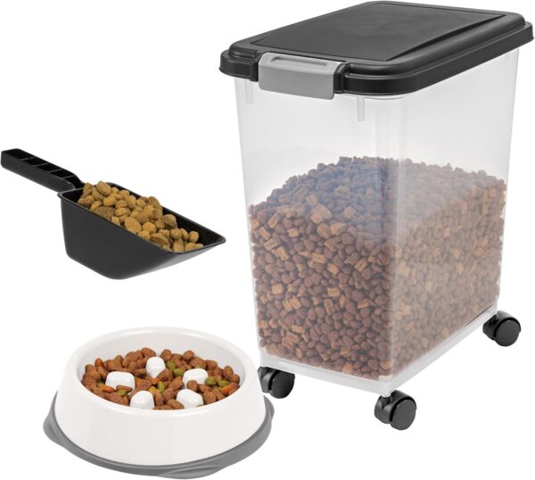 IRIS USA Airtight Dog Food Storage Container & Slow Feeder Bowl Combo