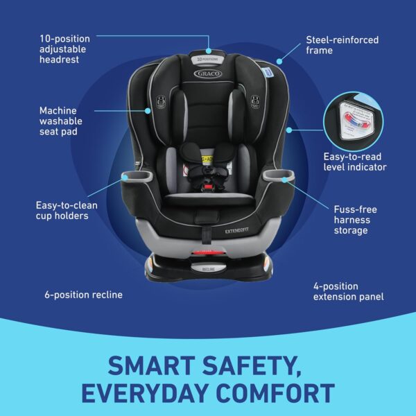 Graco Extend2Fit Convertible Car Seat – Rear & Forward Facing, Extra Legroom, Gotham - Image 2