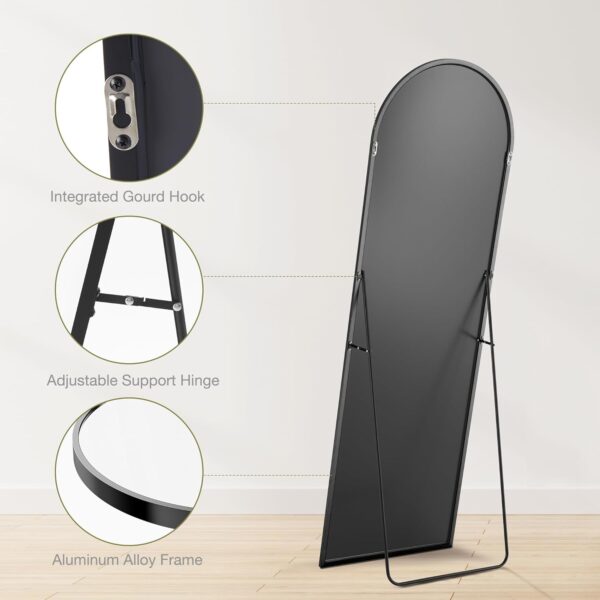 Sweetcrispy 64"x21" Arched Full Length Mirror – Standing or Leaning, Thin Black Frame - Image 3