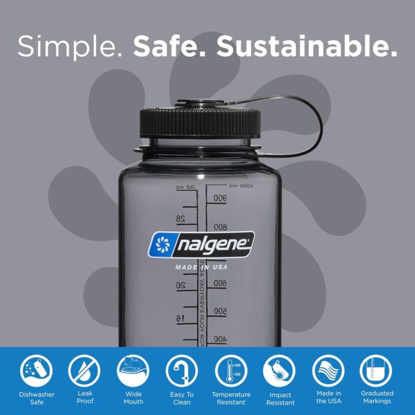 Nalgene Sustain Tritan Water Bottle – 32oz, BPA-Free, Wide Mouth, Gray/Black Lid - Image 3