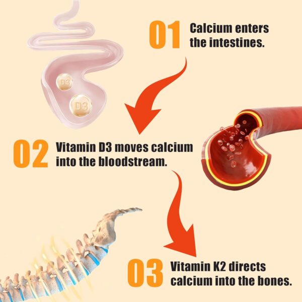 Vitamin D3 K2 Gummies – Bone & Immune Support, 2000 IU D3 & 100 mcg K2, Strawberry, 60 Count - Image 3