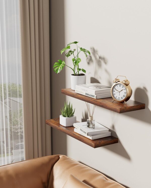 BAYKA 22.5" Rustic Floating Shelves – Wall Mounted Wood Shelves (Set of 2) - Image 3