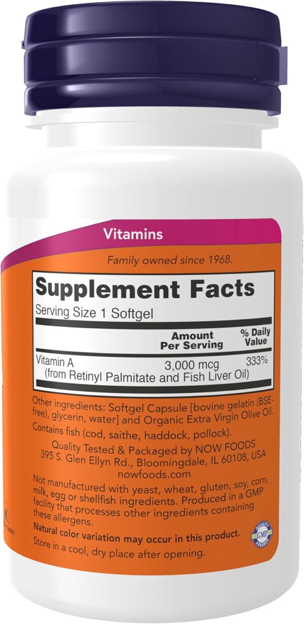 NOW Supplements, Vitamin A 10,000 IU, Eye Health*, Essential Nutrition, 100 Softgels - Image 2