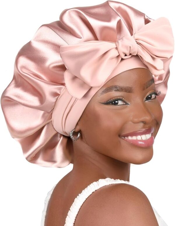 YANIBEST Silk Sleep Bonnet – Double Layer Satin with Tie Band for Curly Hair