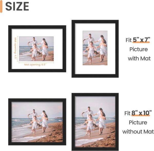 Upsimples 8x10 Picture Frame – Displays 5x7 with Mat or 8x10 Without Mat, Black - Image 2