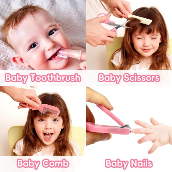 Baby Grooming Kit – Infant Safety Set with Hair Brush, Nail Clipper & Nasal Aspirator, Pink - Image 2