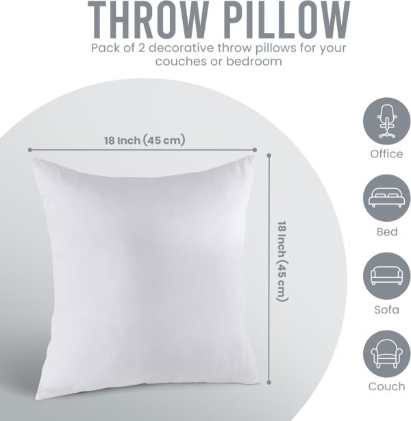 Utopia Bedding Throw Pillow Inserts – 18x18, Set of 2, White, for Bed & Couch - Image 3