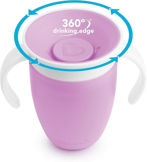 Munchkin Miracle 360 Trainer Sippy Cup – Spill-Proof, 7oz, 2-Pack, Pink/Purple - Image 2