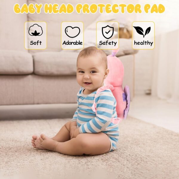 Baby Head Protection Backpack – Soft & Comfortable, Pink Butterfly Design - Image 3