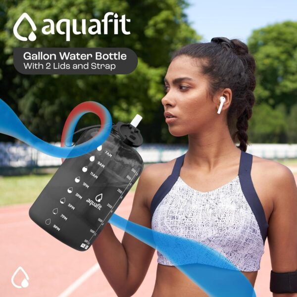 AQUAFIT 1-Gallon Water Bottle – Time Marker, Straw & Chug Lid, BPA-Free, Gray - Image 2