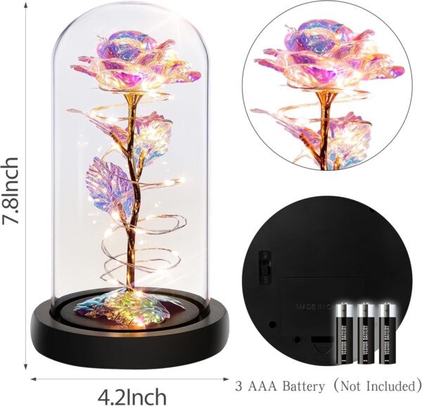 Childom Valentines Rose Gift – Colorful Light-Up Rainbow Rose in Glass Dome, Perfect for Her - Image 3