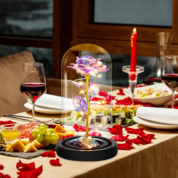 Childom Valentines Rose Gift – Colorful Light-Up Rainbow Rose in Glass Dome, Perfect for Her - Image 2