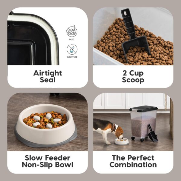 IRIS USA Airtight Dog Food Storage Container & Slow Feeder Bowl Combo - Image 3