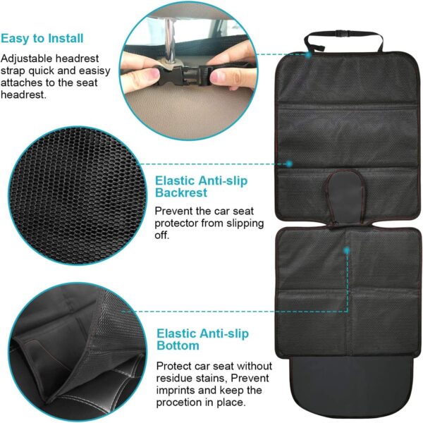 Car Seat Protector (2 Pack) – Thick Padding, Waterproof, Universal Fit with Mesh Pockets, Black - Image 3