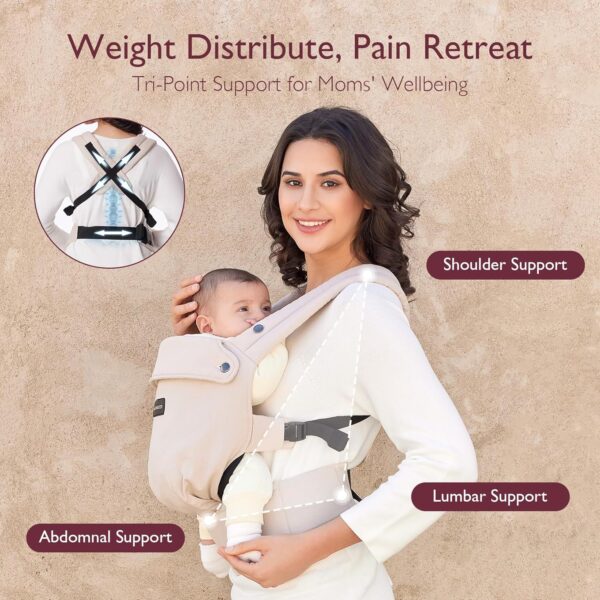 Momcozy Baby Carrier – Ergonomic, Lightweight, Hands-Free with Lumbar Support, Khaki - Image 3