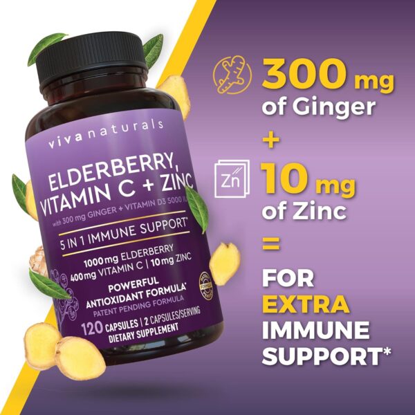 Viva Naturals 5-in-1 Elderberry Immune Support – with Vitamin C, D3 & Zinc - Image 3