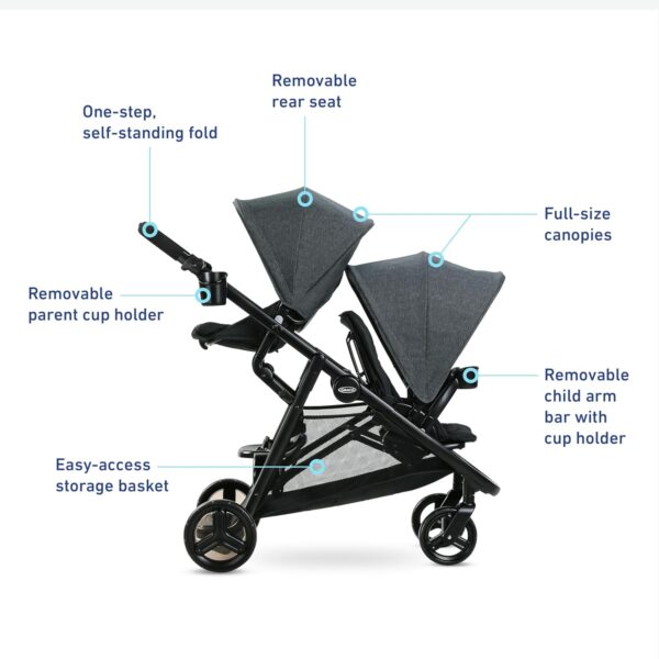 Graco Ready2Grow 2.0 Double Stroller – Bench Seat & Standing Platform, Rafa - Image 4