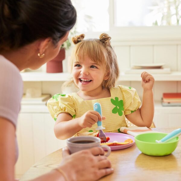 Munchkin Raise Toddler Fork & Spoon Set – BPA-Free, Tip-Off Table Design, 4-Pack, Blue/Green - Image 2