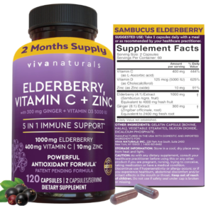 Viva Naturals 5-in-1 Elderberry Immune Support – with Vitamin C, D3 & Zinc