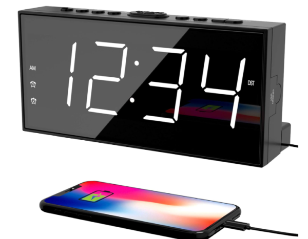 Alarm Clock with USB Charging – Loud LED Display, Adjustable Volume & Snooze, Ideal for Bedroom, Office & Deep Sleepers