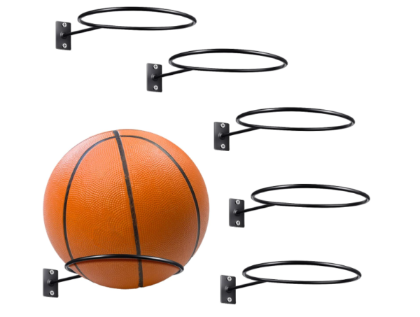 Threan Mounted Ball Rack – Universal Metal Holder for Basketball, Football & More