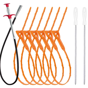 Drain Clog Remover Tool Set – 9 Pack with 35.5" Drain Auger, 25" Snake, & Hair Catchers