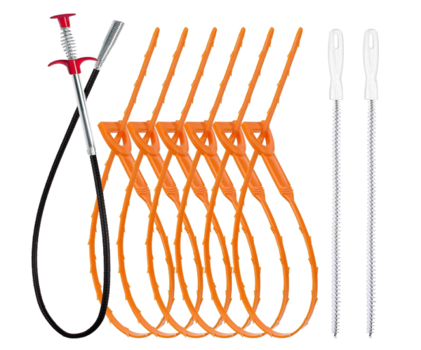 Drain Clog Remover Tool Set – 9 Pack with 35.5" Drain Auger, 25" Snake, & Hair Catchers