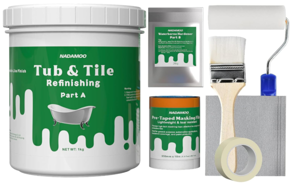 NADAMOO Tub and Tile Refinishing Kit – DIY Bathtub, Sink & Countertop Paint, Semi-Gloss White