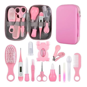 Baby Grooming Kit – Infant Safety Set with Hair Brush, Nail Clipper & Nasal Aspirator, Pink