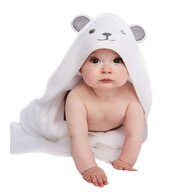 HIPHOP PANDA Hooded Baby Towel – Bamboo Rayon, Bear Ears, Absorbent, 30x30 Inch