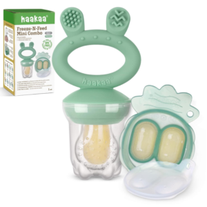 Haakaa Baby Fruit Feeder & Mini Freezer Tray Combo – BPA-Free Silicone, Pea Green