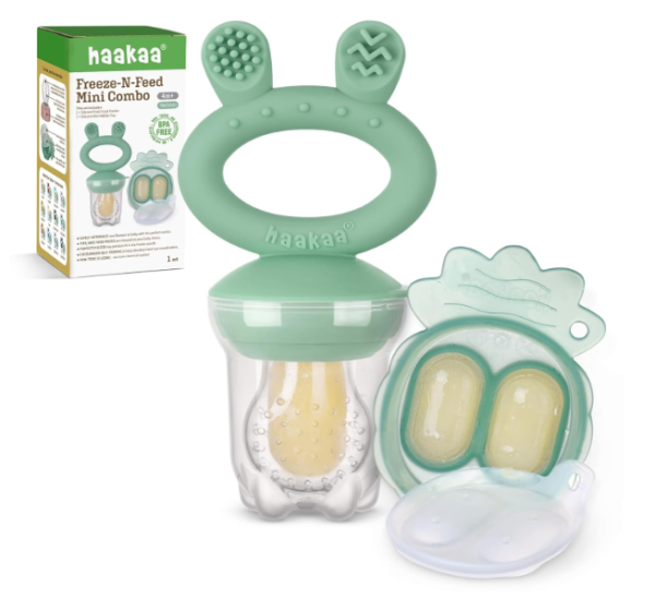 Haakaa Baby Fruit Feeder & Mini Freezer Tray Combo – BPA-Free Silicone, Pea Green