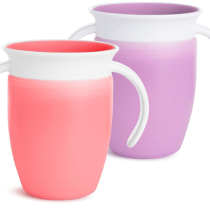 Munchkin Miracle 360 Trainer Sippy Cup – Spill-Proof, 7oz, 2-Pack, Pink/Purple