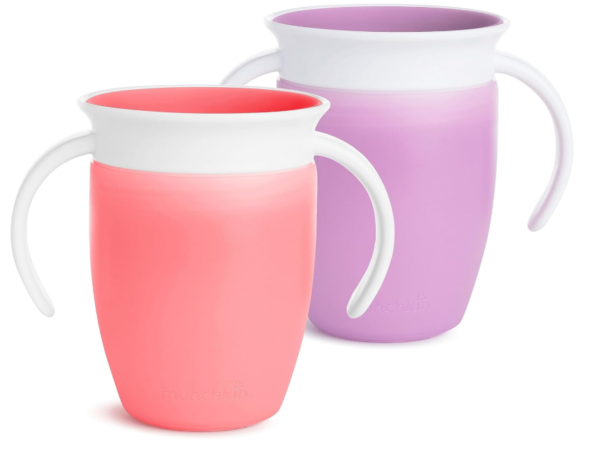 Munchkin Miracle 360 Trainer Sippy Cup – Spill-Proof, 7oz, 2-Pack, Pink/Purple