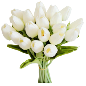 Mandy's 20pcs White Artificial Tulip Flowers – Realistic Silk Faux Flowers for Home, Wedding & Gifts