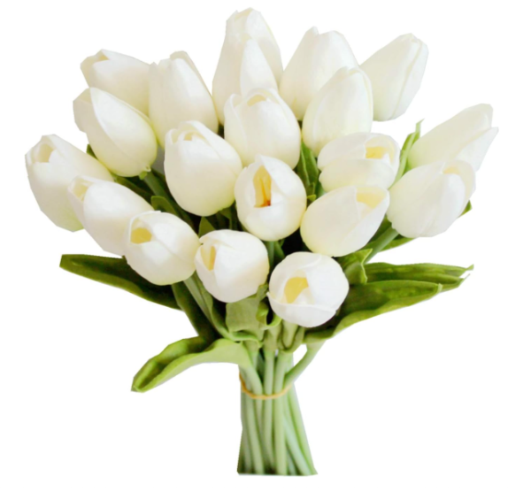 Mandy's 20pcs White Artificial Tulip Flowers – Realistic Silk Faux Flowers for Home, Wedding & Gifts