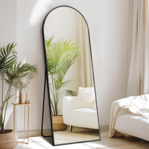 Sweetcrispy 64"x21" Arched Full Length Mirror – Standing or Leaning, Thin Black Frame